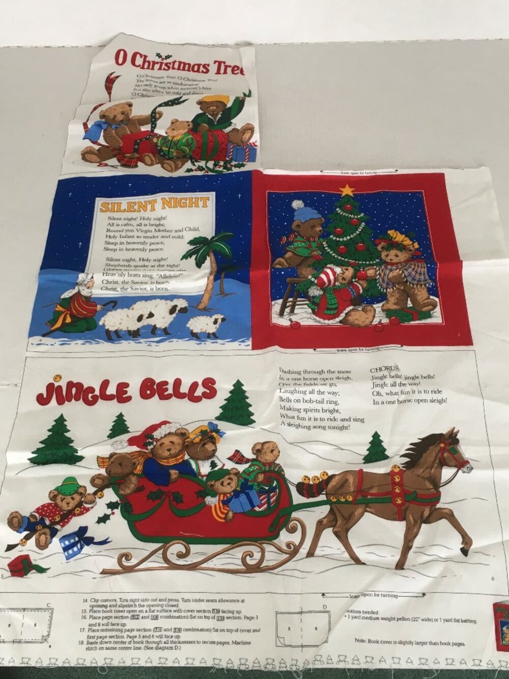 Cut and sew fabric panels Teddy bear Christmas song book fabric craft supplies